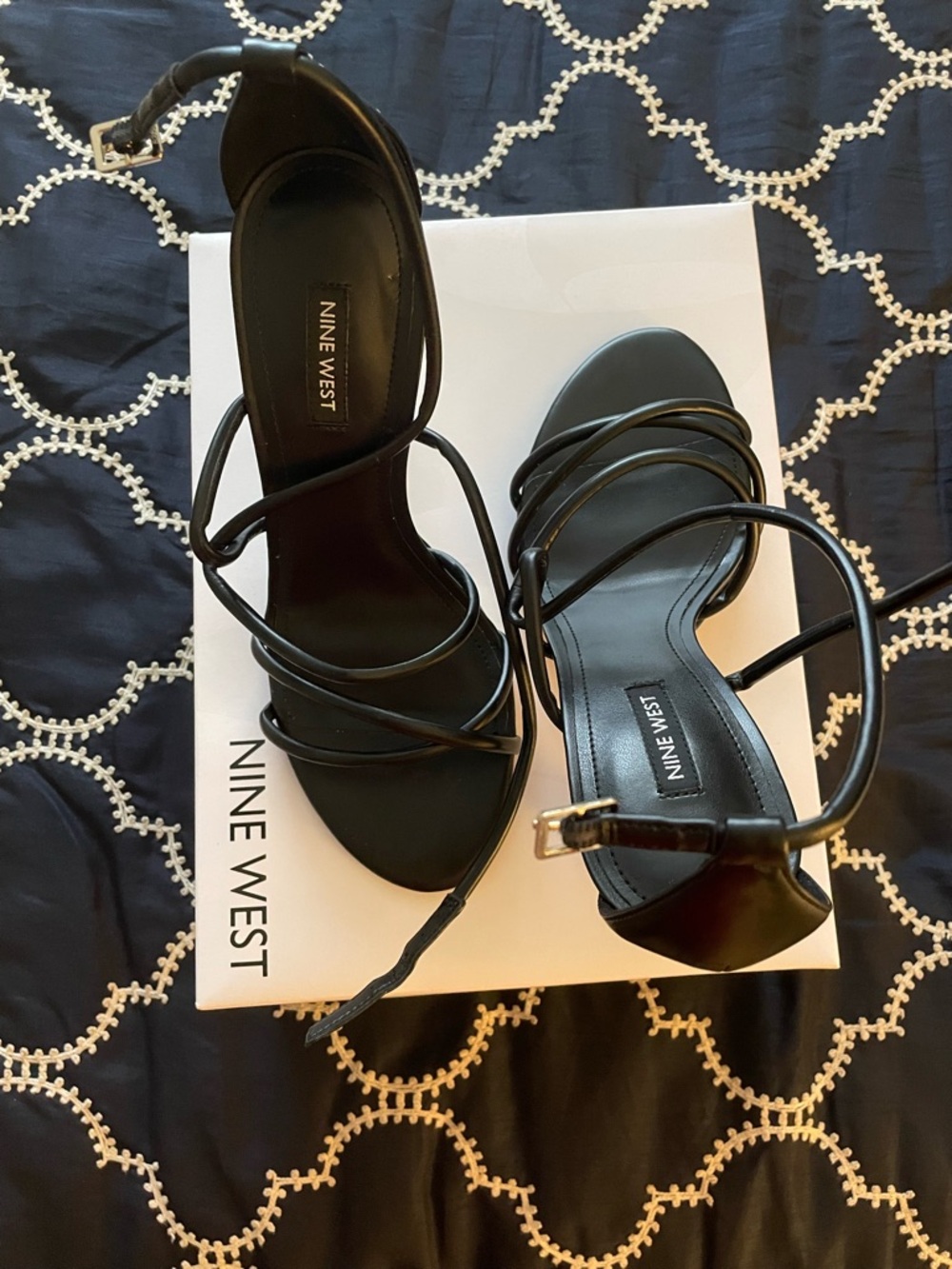 Nine West Black Multi-Strap Ankle-Heel Sandals